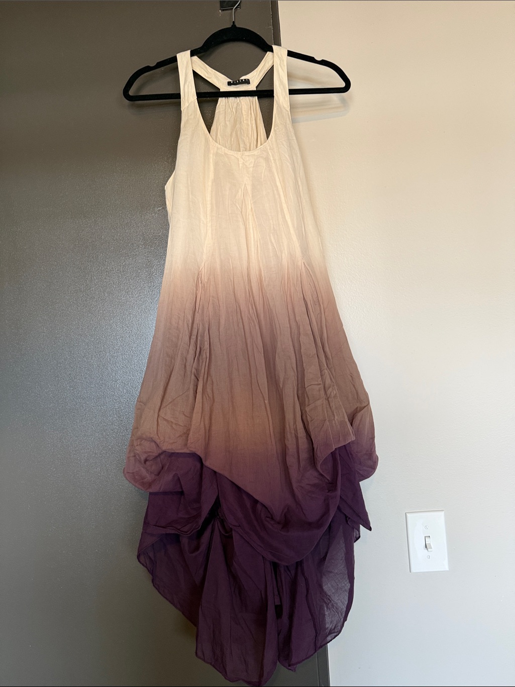 Sisley Adjustable Style, Dip-Dye Ombre Midi Dress In Cream, Tan & Purple